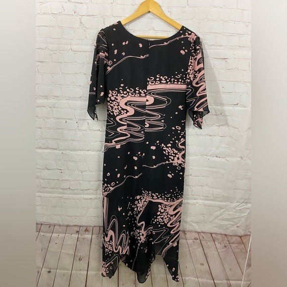 Clues Collections Dark Black Pink Geo design Fully Lined Womens size 6 Dress - Picture 2 of 12